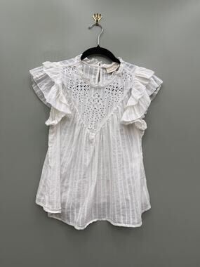 Universal Thread 100% Cotton Eyelet Ruffle Sleeve Boho Blouse White Small